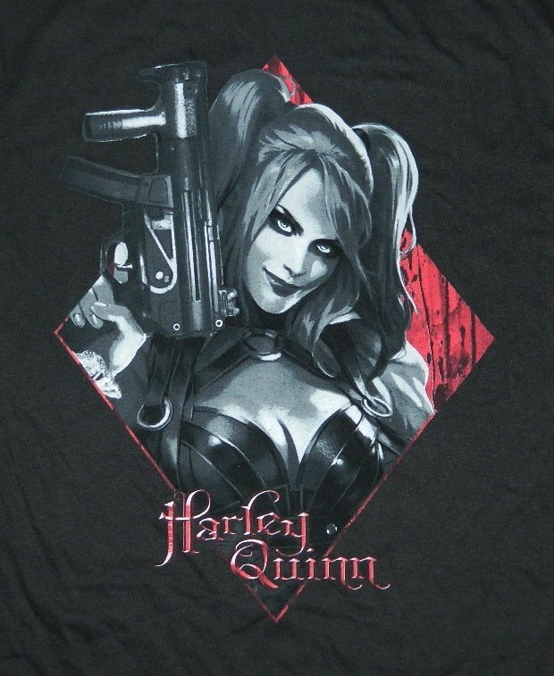 Harley Quinn Figure Inside A Diamond Holding A Pistol T-Shirt Batman NEW UNWORN
