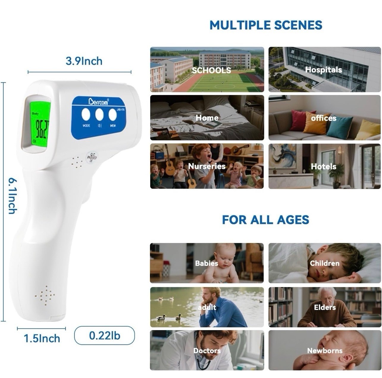 Berrcom JXB-178 Digital Infrared Non-Contact Thermometer 3-in-1 89.6-109.2°F
