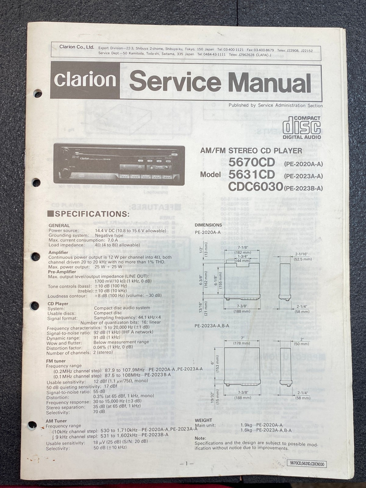 Clarion 5670, 5631, CDC6030 Service