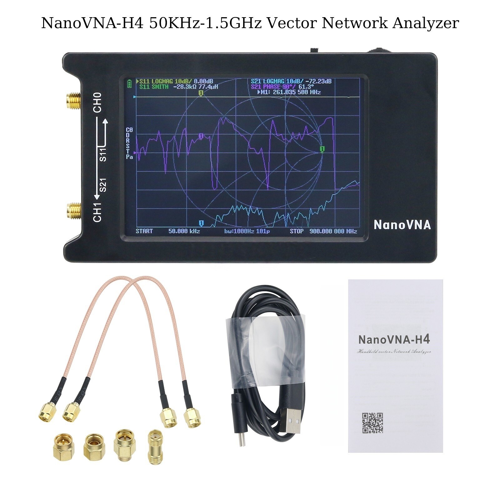 NanoVNA-H4 50KHz-1.5GHz Vector Network Analyzer with 4 LCD Display ty23