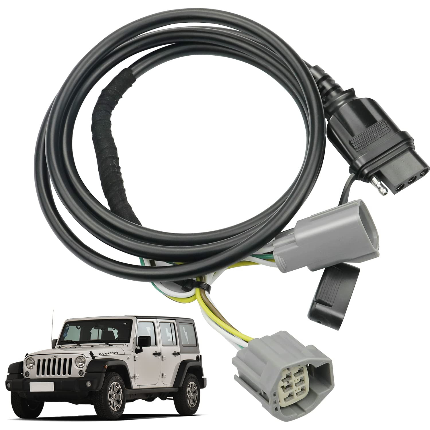 4 Way Flat Trailer Wiring Harness Fit for 2007-2018 Jeep Wrangler JK 67 Inch