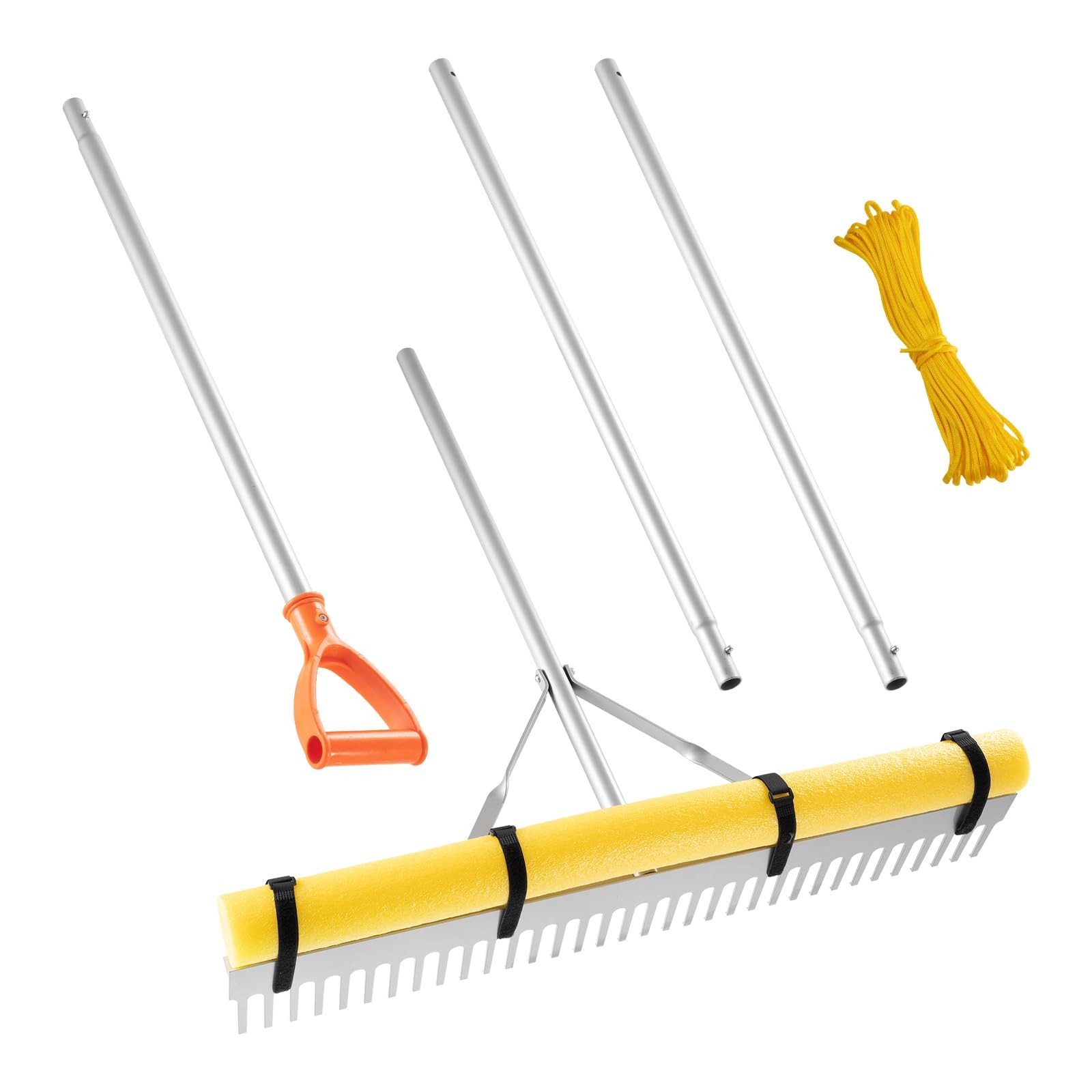 VEVOR Landscape Rake, 36 inch Wide Head 102 Handle, 102 inch, Silver
