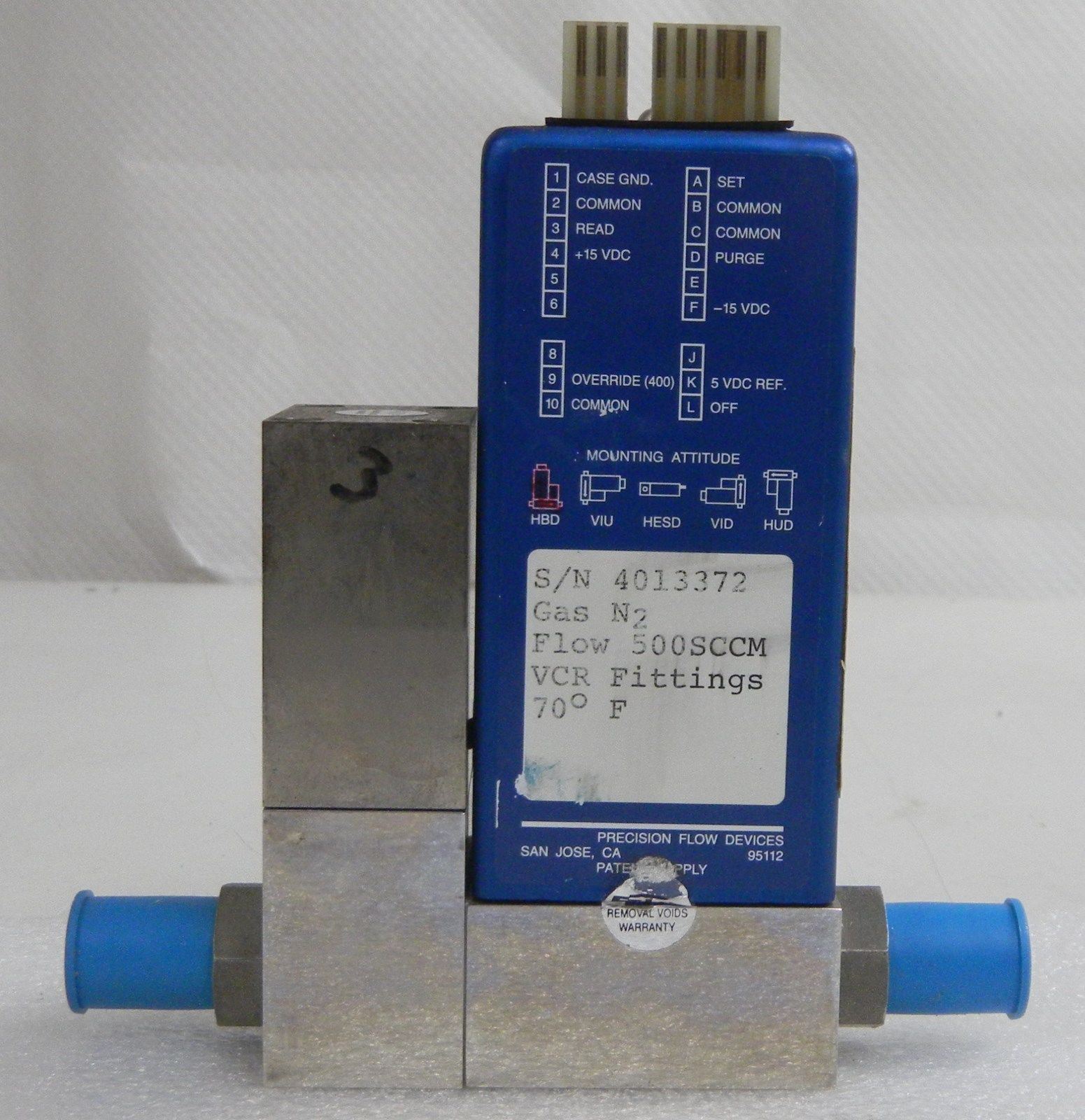 Precision Flow Devices 401, Mass Flow Controller, Gas- N2, Range- 500 SCCM, VCR