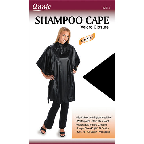 Annie Shampoo Cape Vinyl Nylon Sticky Closure 45"x54" Black 03913