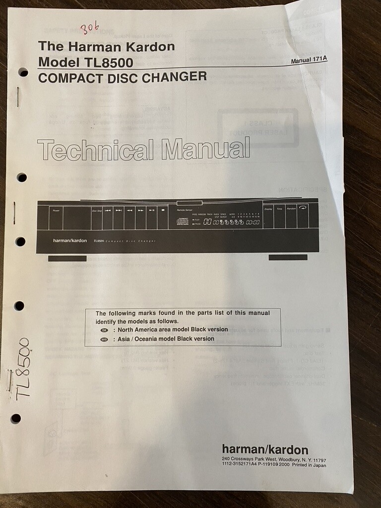 HARMAN KARDON TL8500 TL-8500 Service Manual *ORIGINAL* BOOK OR PDF-FREE SHIPPING