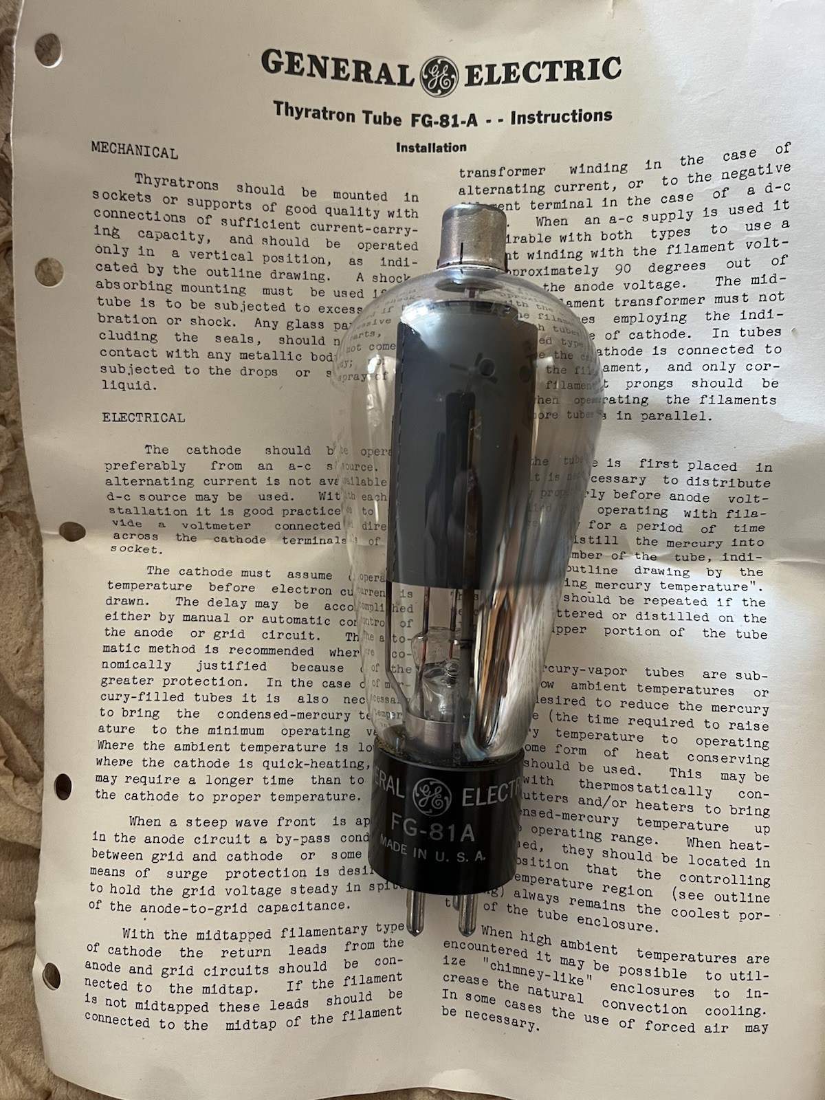 General Electric Thyratron Tube FG-81-A ￼NOS