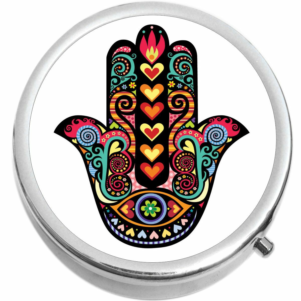 Colorful Hamsa Medicine Vitamin Compact Pill Box