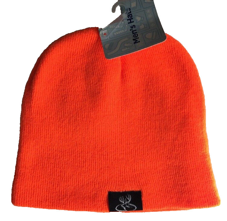 Orange Beanie Hat One Size Black Deer Patch Primos Hunting Solid Stretch Fit NWT
