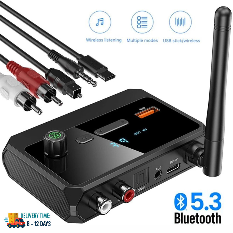 Bluetooth 5.3 Home Stereo Audio Receiver AUX USB Optical HD Music to RCA Adapter