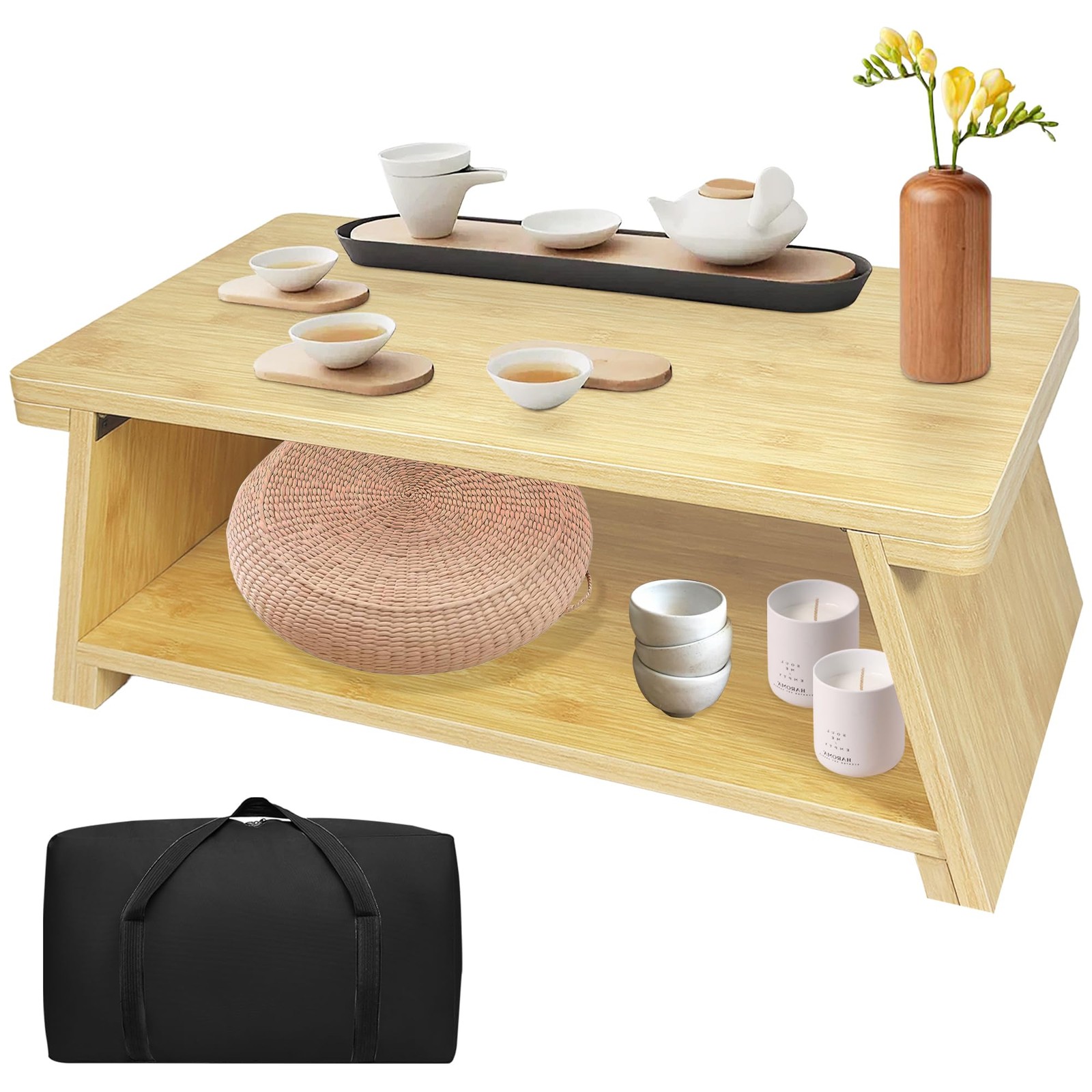Floor Table, Altar Table Paulownia Folding Design, Low Meditation Table for S...