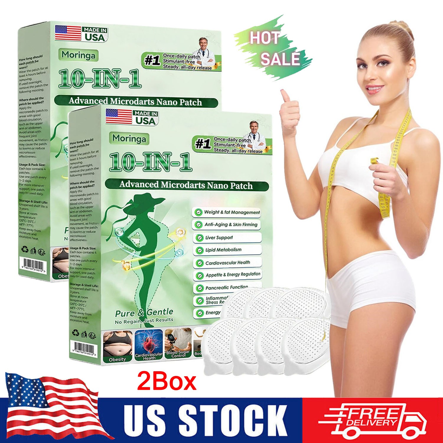2BOX Moringa 10-in-1 Advanced Microdarts Nano Patch -Weight Loss Firming Patch🔥