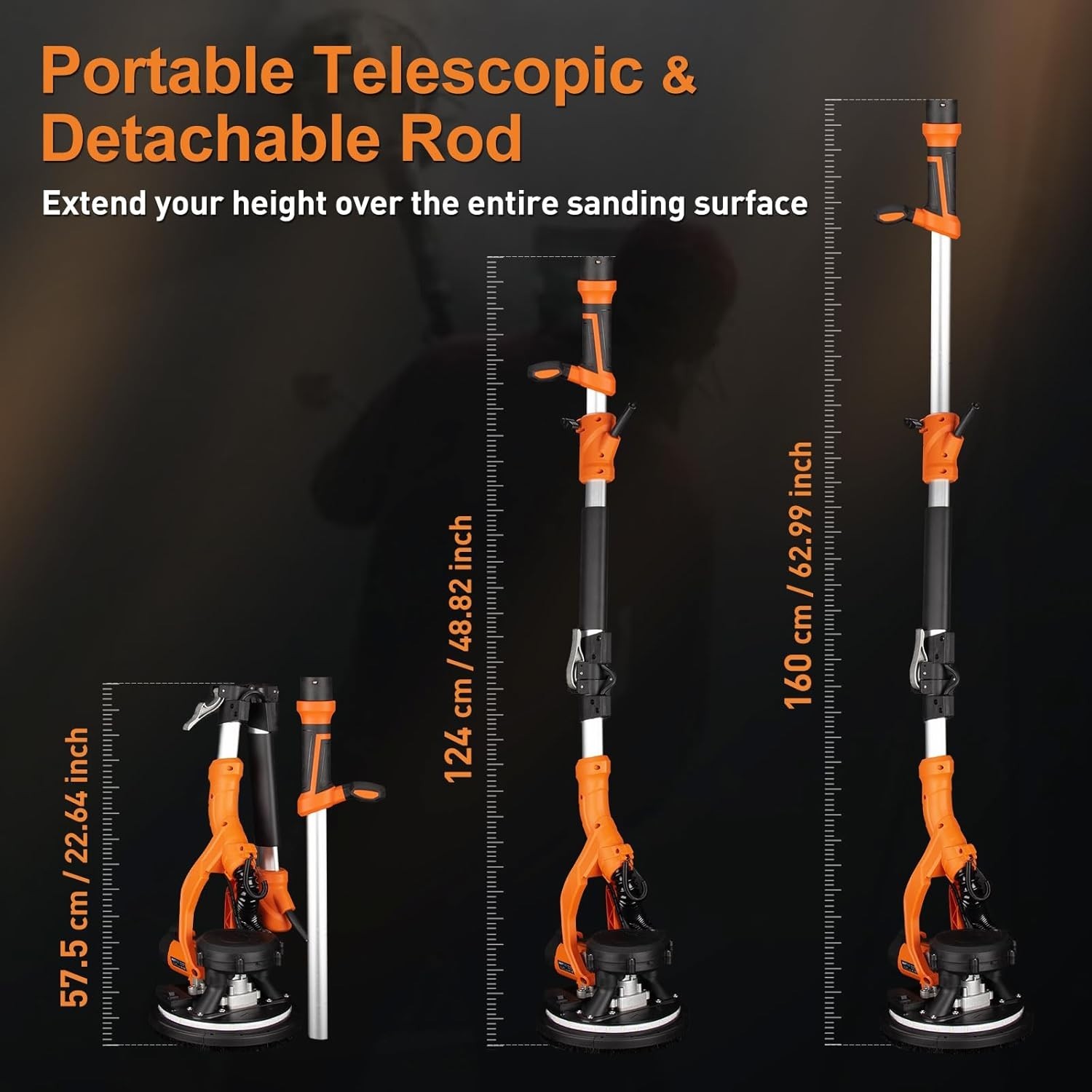 Versatile Drywall Sander with LED Light & Retractable Handle - 15 Discs Included