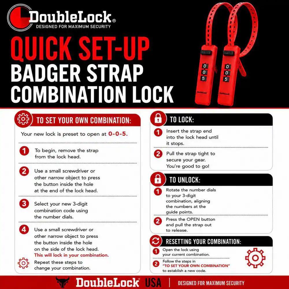 Badger, All-Purpose Cable Tie Combination Padlock (19 In.) (2-Pack)
