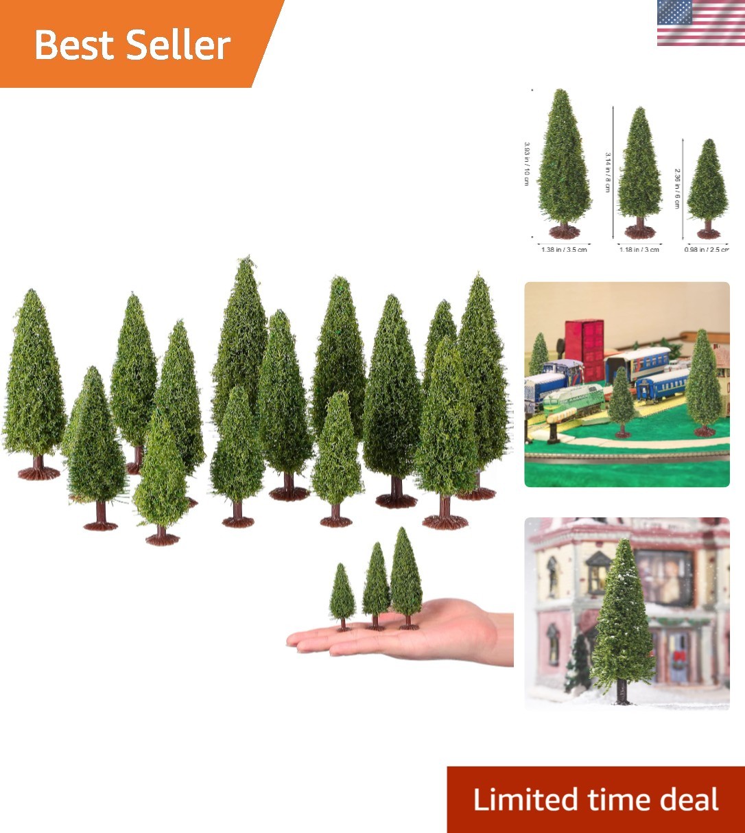 Versatile Miniature Trees, 15pcs Mixed Sizes 2.36-3.93 Inch for All Seasons