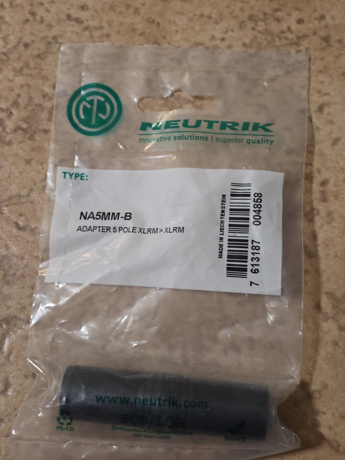 Neutrik NA5MM-B 5-Pin XLR-M to XLR-M Wired Gender Adapter (Black) NEW