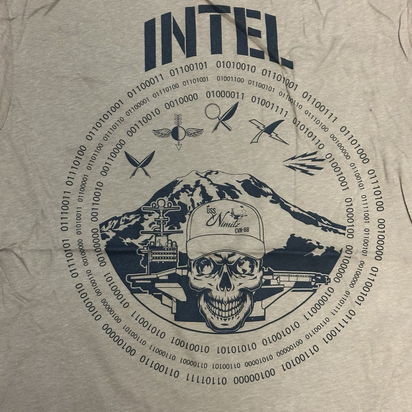 Khaki Military Shirt Mens "INTEL Layton's Team 68" Size Medium