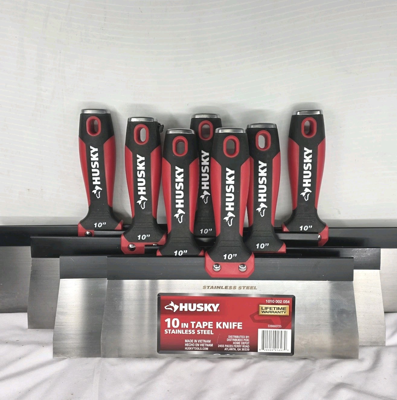 7 Pack Husky 10-inch Stainless Steel Taping Knife with a Soft Grip Handle