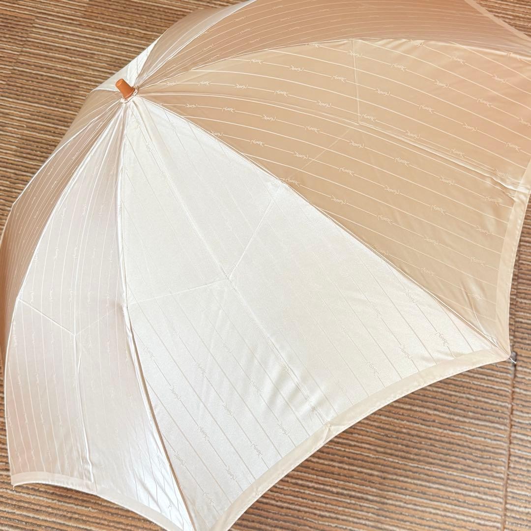 Vintage Yves Saint Laurent YSL Logo Striped All-weather Folding Umbrella Gold