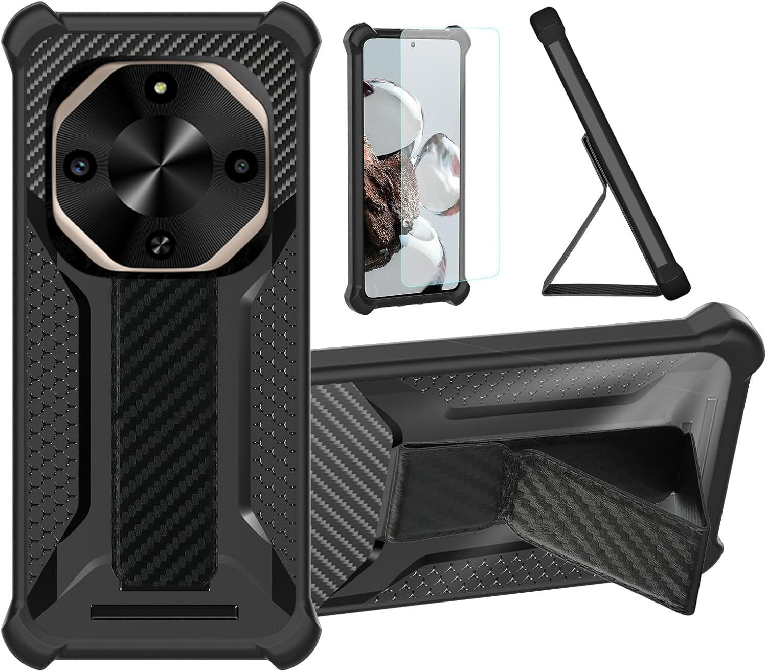 Case Compatible for BLU G75 Phone Case Stand Cover [With Tempered Glass Screen