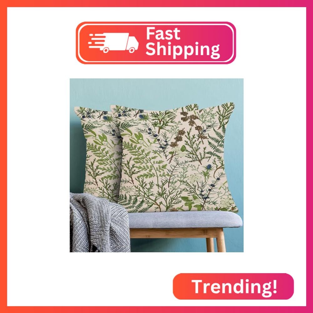 AEIOAE Spring Pillow Covers 16x16 Inch Set of 2,Vintage Sage Green Wild Flower P