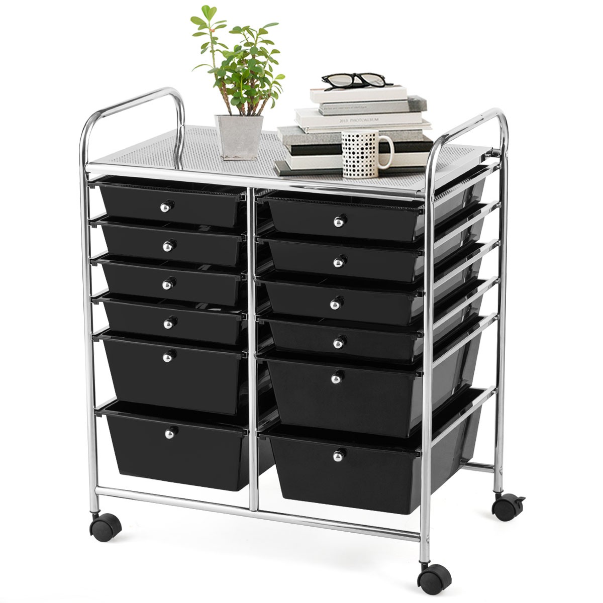 12 Storage Drawers Rolling Cart Scrapbook Paper Studio Organizer Durable Black