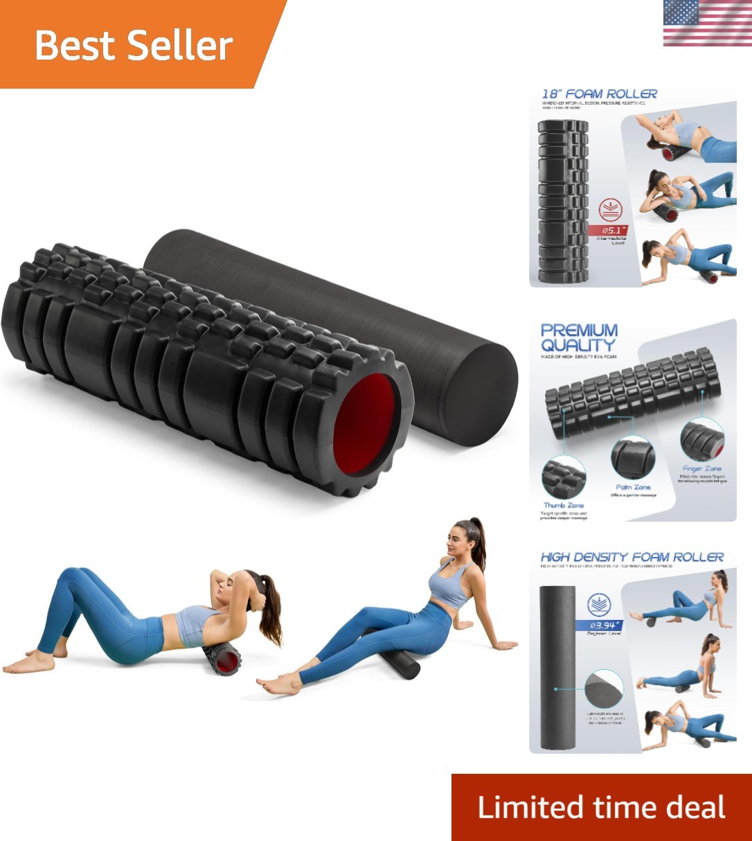 5-in-1 Foam Roller Set - Massage Roller Stick, Ball & Resistance Band for Relief