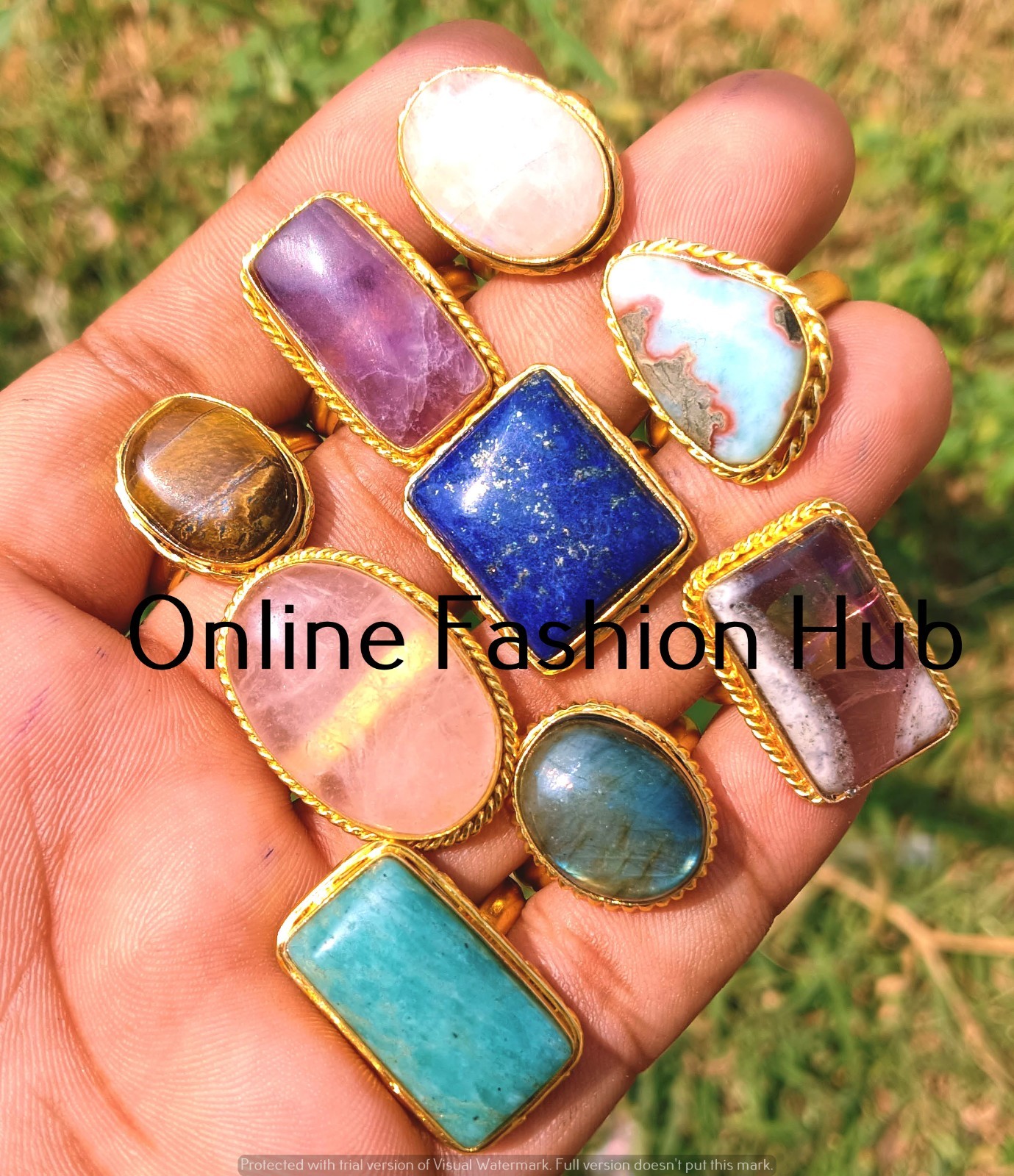 Amethyst & Mix  Gemstone  Ring Lot 18K Gold Plated Handmade Wholesale Jewelry