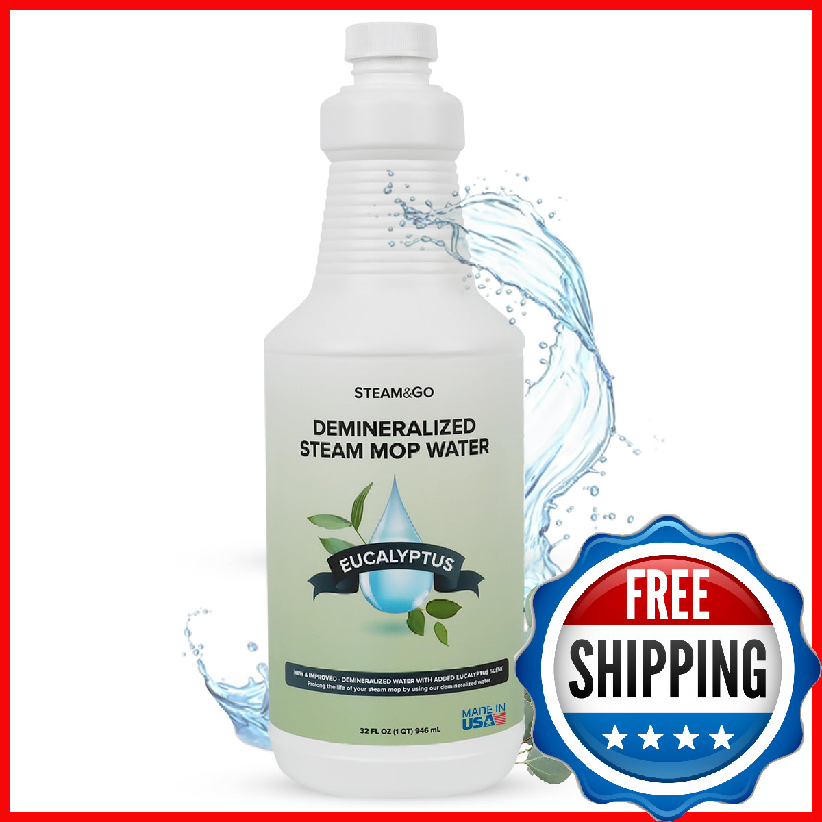 Steam & Go Demineralized Water for Steam Cleaner, Eucalyptus Mint, 32 oz
