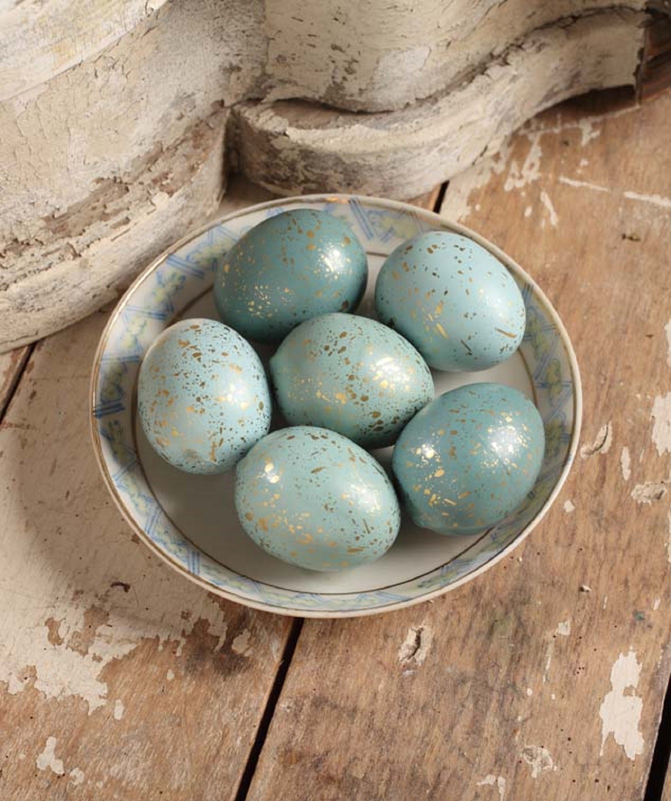Bethany Lowe Set Of 6 Aqua Blue Gold Speckled Spring Easter Mini Bird Eggs New