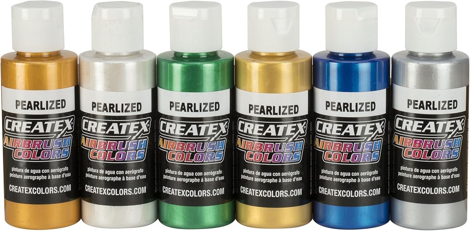 Createx Colors 5804-00 Createx Pearl Airbrush Set, Assorted Colors, 2 oz, 6