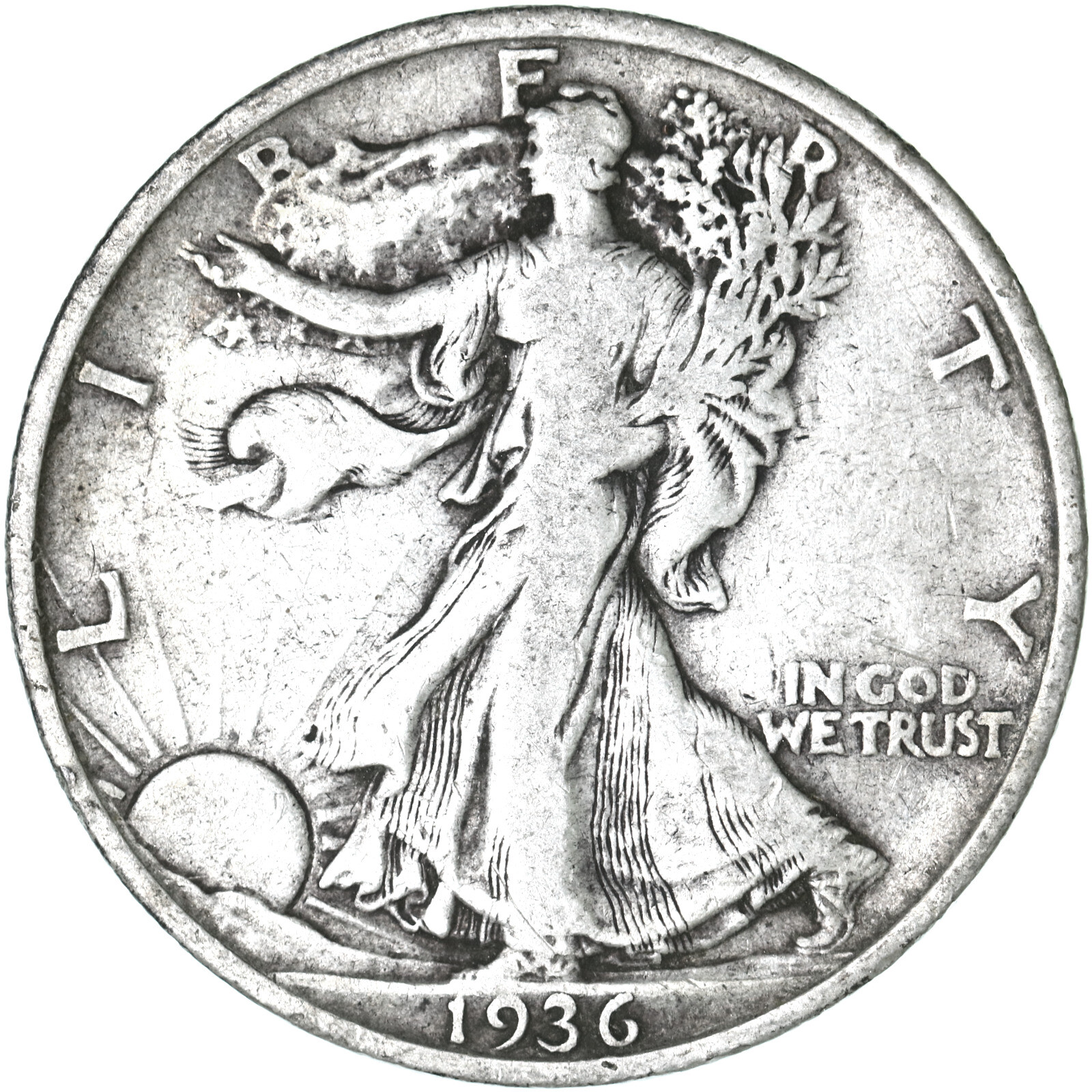 1936 (P) Walking Liberty Half Dollar 90% Silver Fine FN