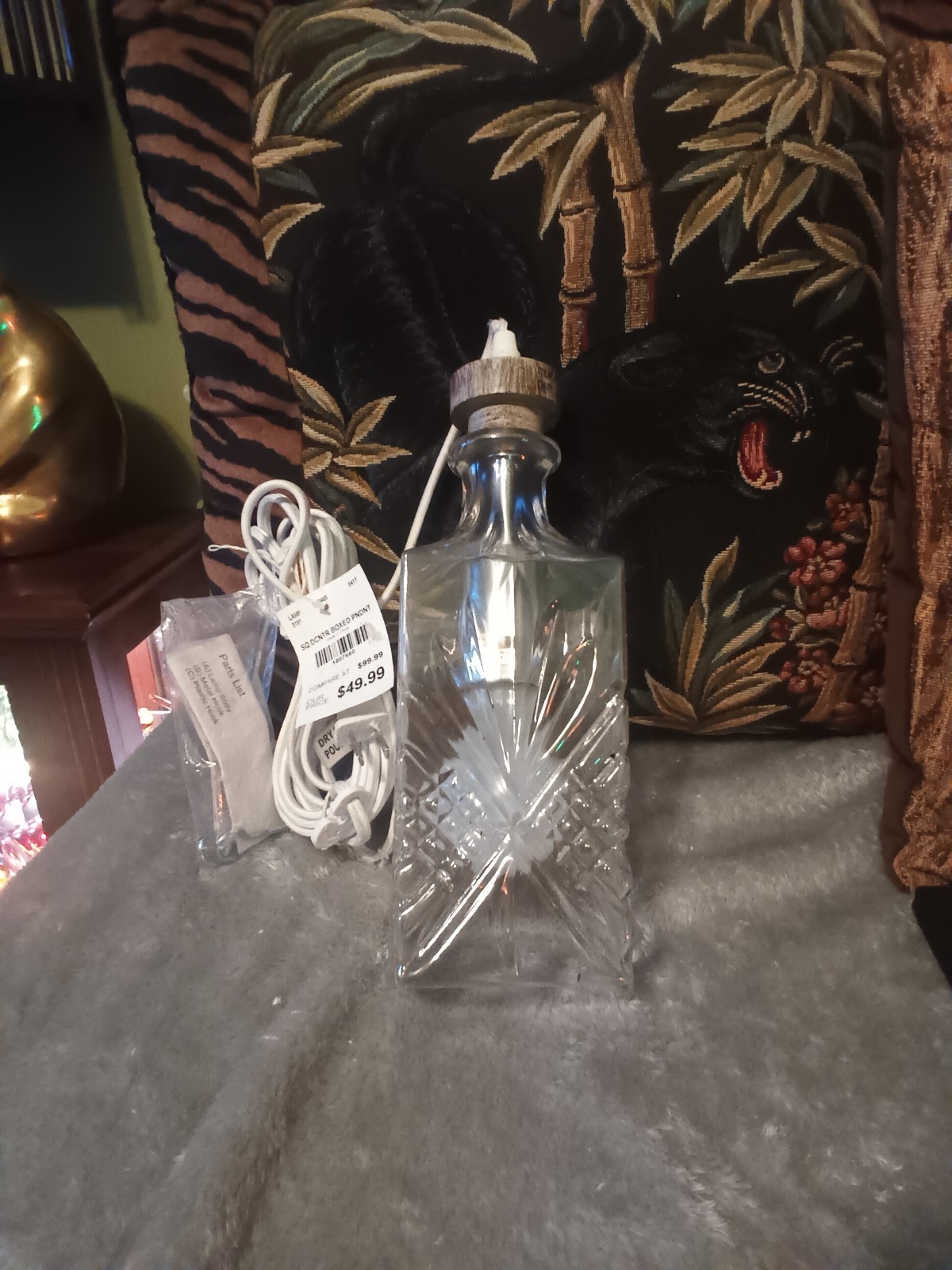 Clear glass decanter pendant lamp,new without box,from storage.