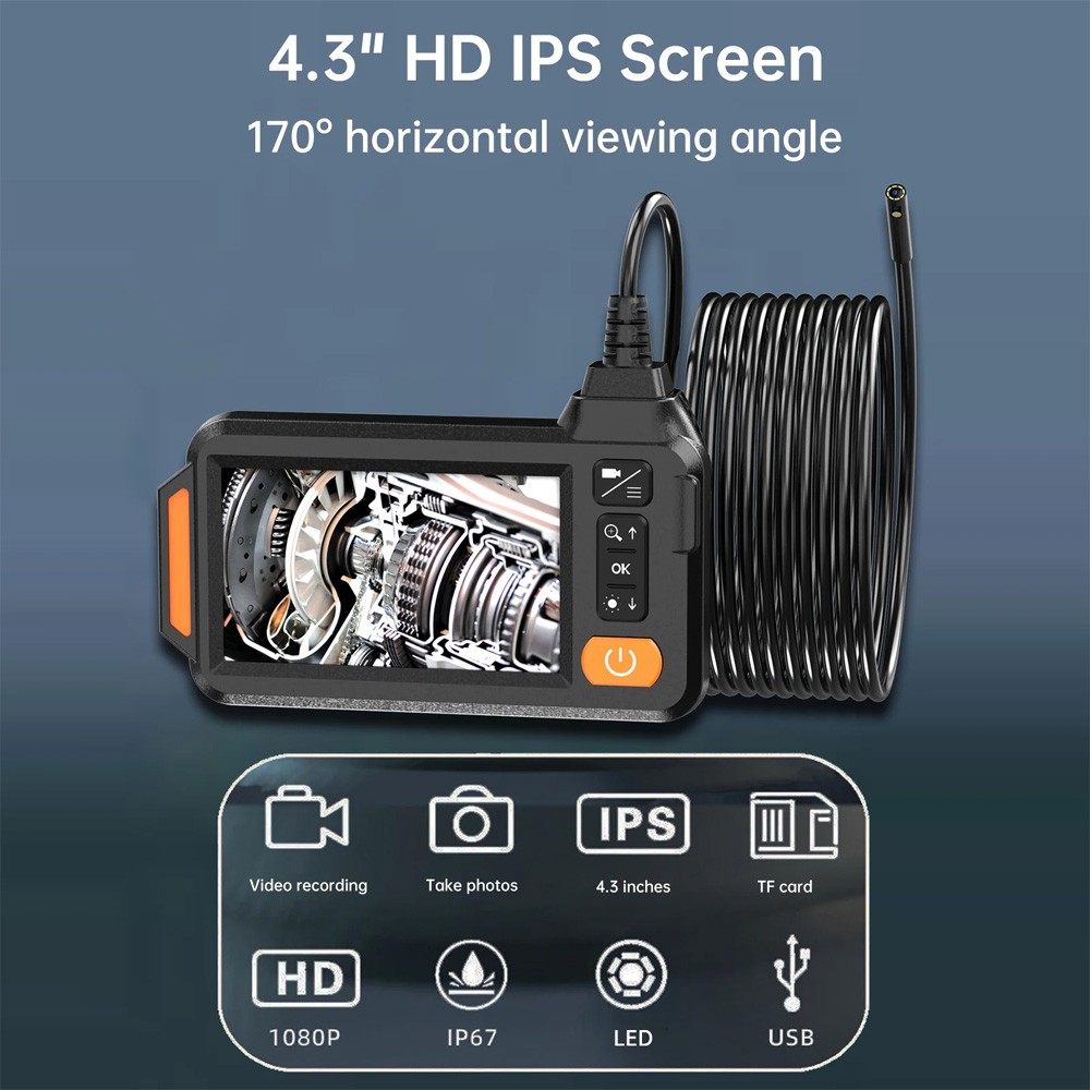 5M Handheld Industrial Endoscope 8mm Borescope Inspection Snake Camera with 8LED
