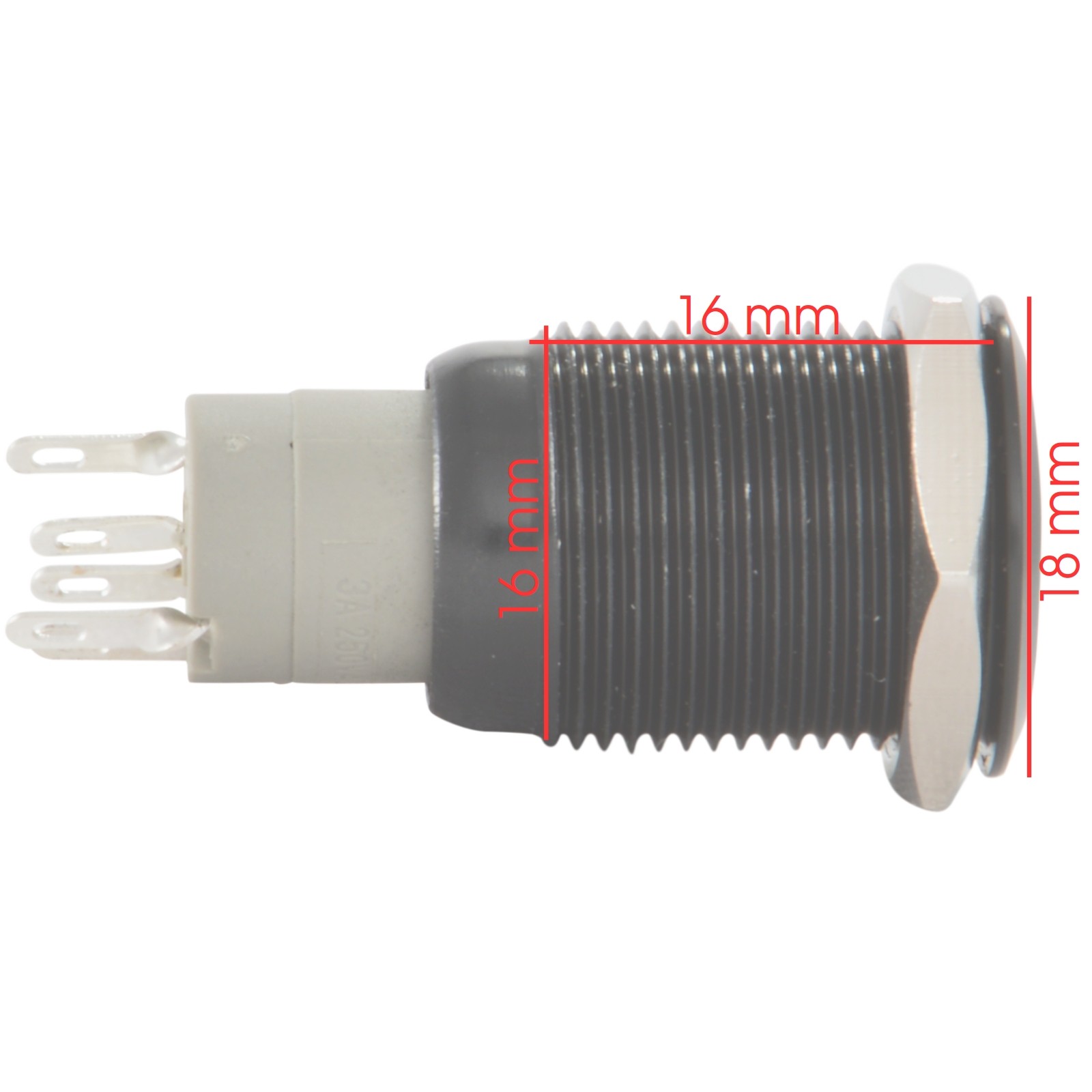 16mm 12V LED Momentary Push Button Black Metal Power Switch, Red