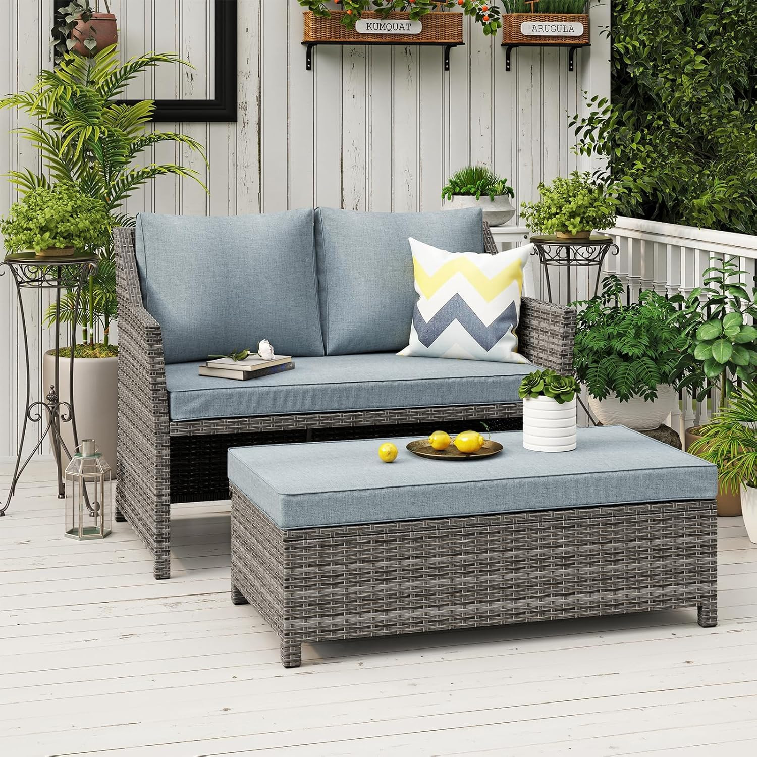 OC Orange-Casual 2-Piece Outdoor Patio Furniture Wicker Love-Seat and Coffee Tab