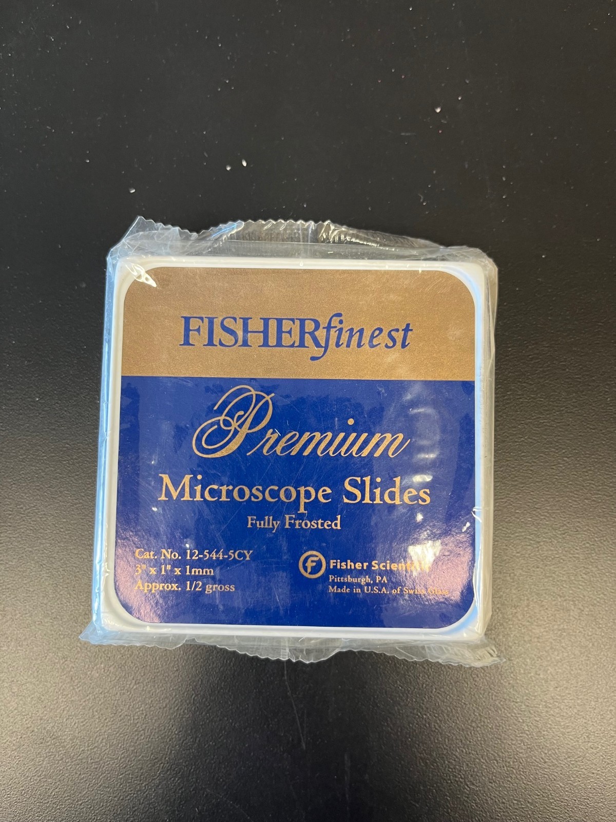 Fisher Cat. #12-544-5CY microscope slides, box of 72, fully frosted, 3" x 1"