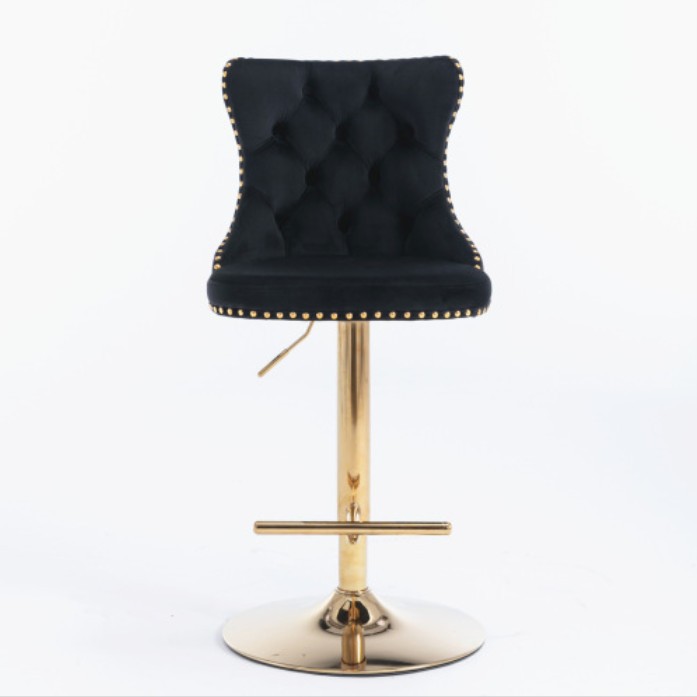 Golden Swivel Velvet Barstools Adjusatble Seat Height From 25-33 Inch Black
