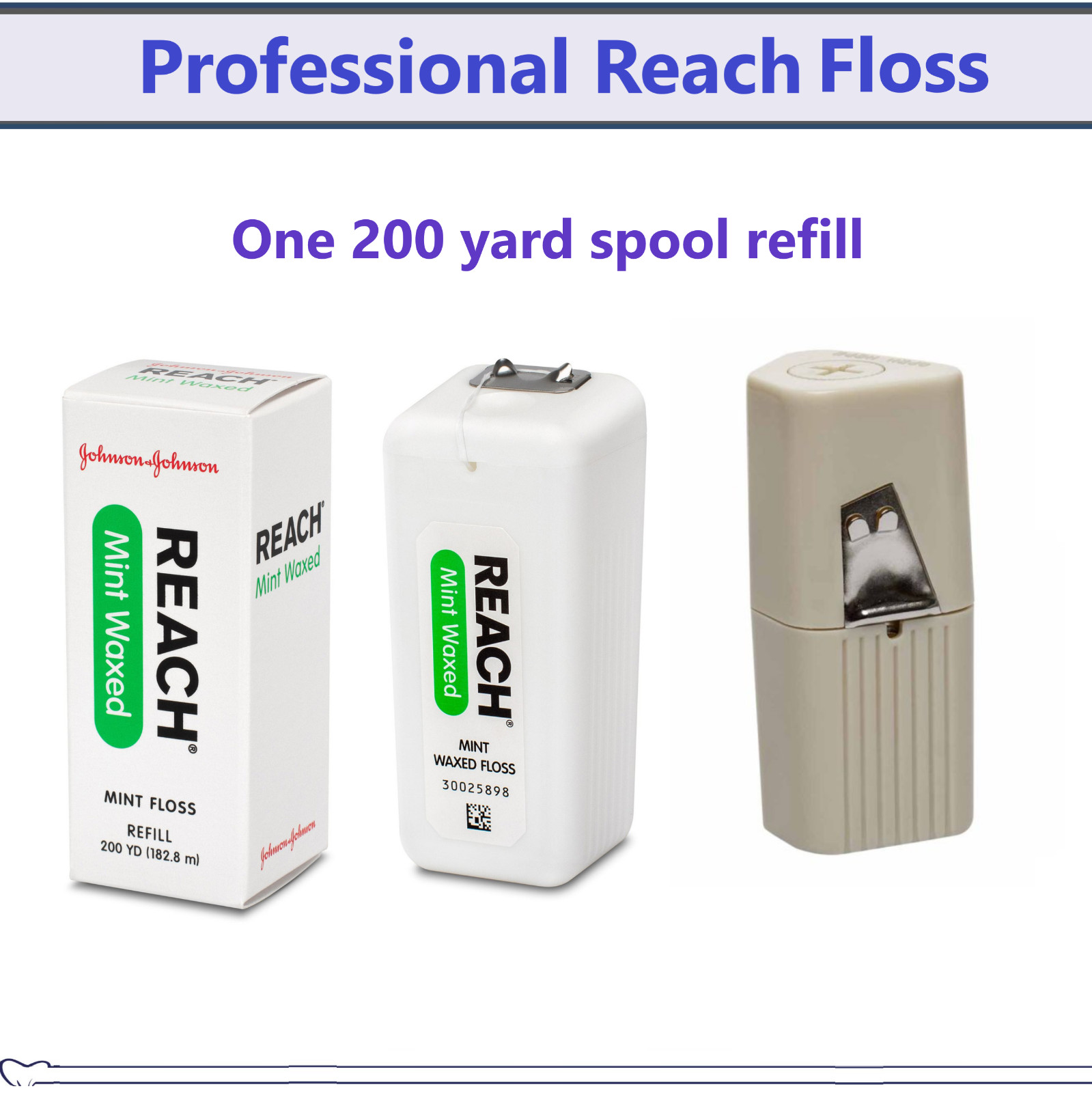 REACH® Mint Waxed Floss Refill 200 yds, Professional Floss Dispenser Mint 1-3/Bx