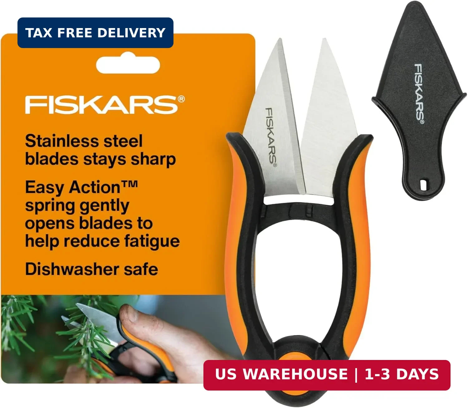 Fiskars Herb Garden Scissors, 5" Garden Shears, Handheld Herb Snips with Sheath