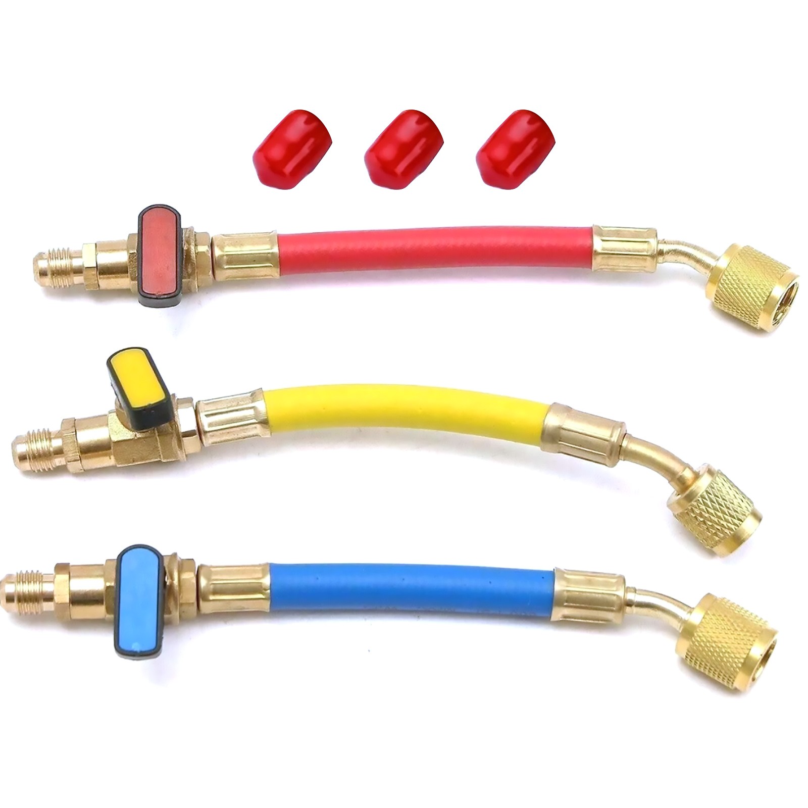 20CM Durable 1/4" SAE Refrigeration Charging Hose W/Ball Valves Easy to Install