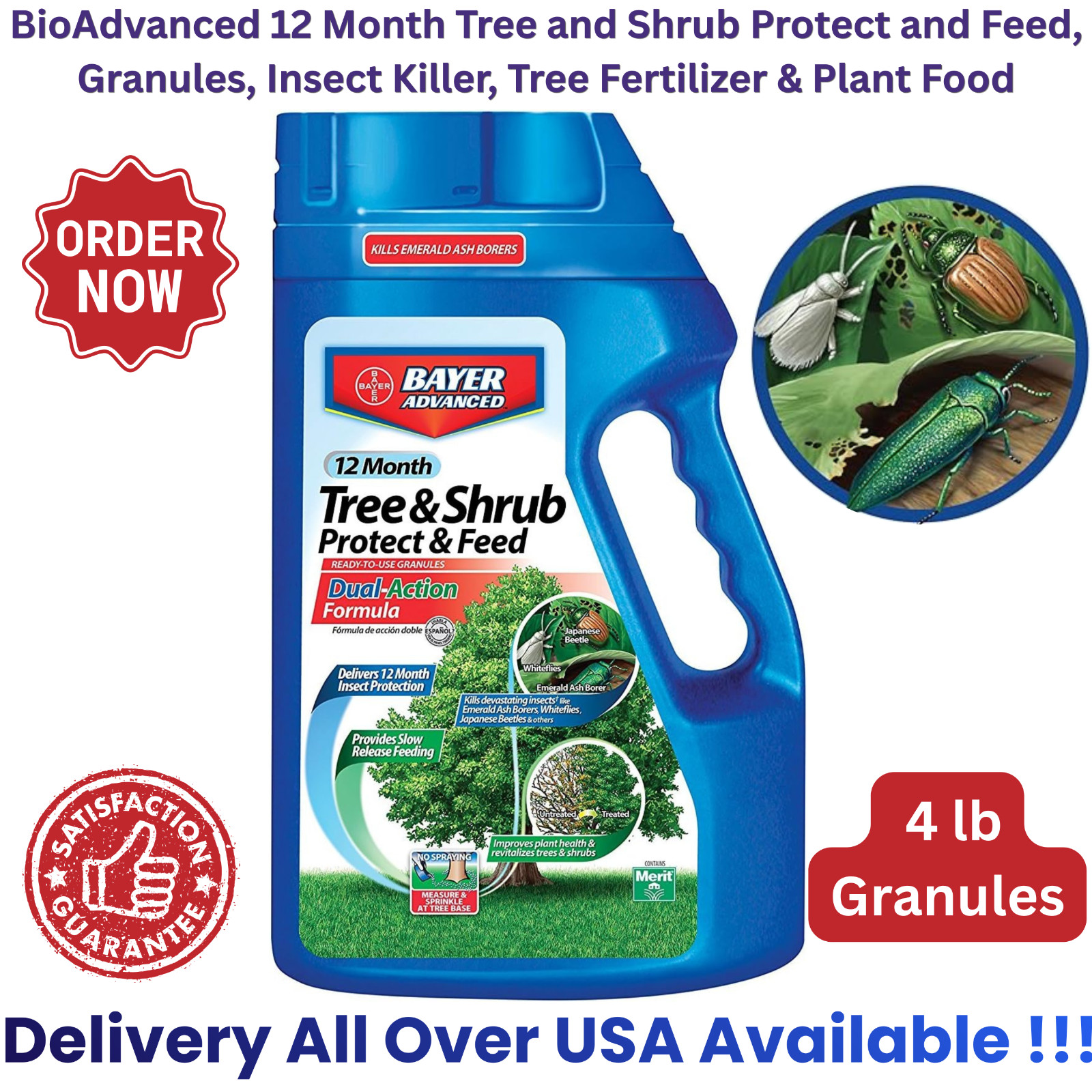 New BioAdvanced 12 Month Tree and Shrub Protect and Feed, 4 lb Granules FastShip