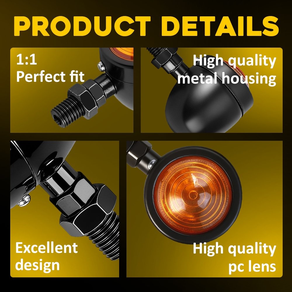 4X Motorcycle Turn Signal Light Front Rear Blinker Indicator Light Amber Black