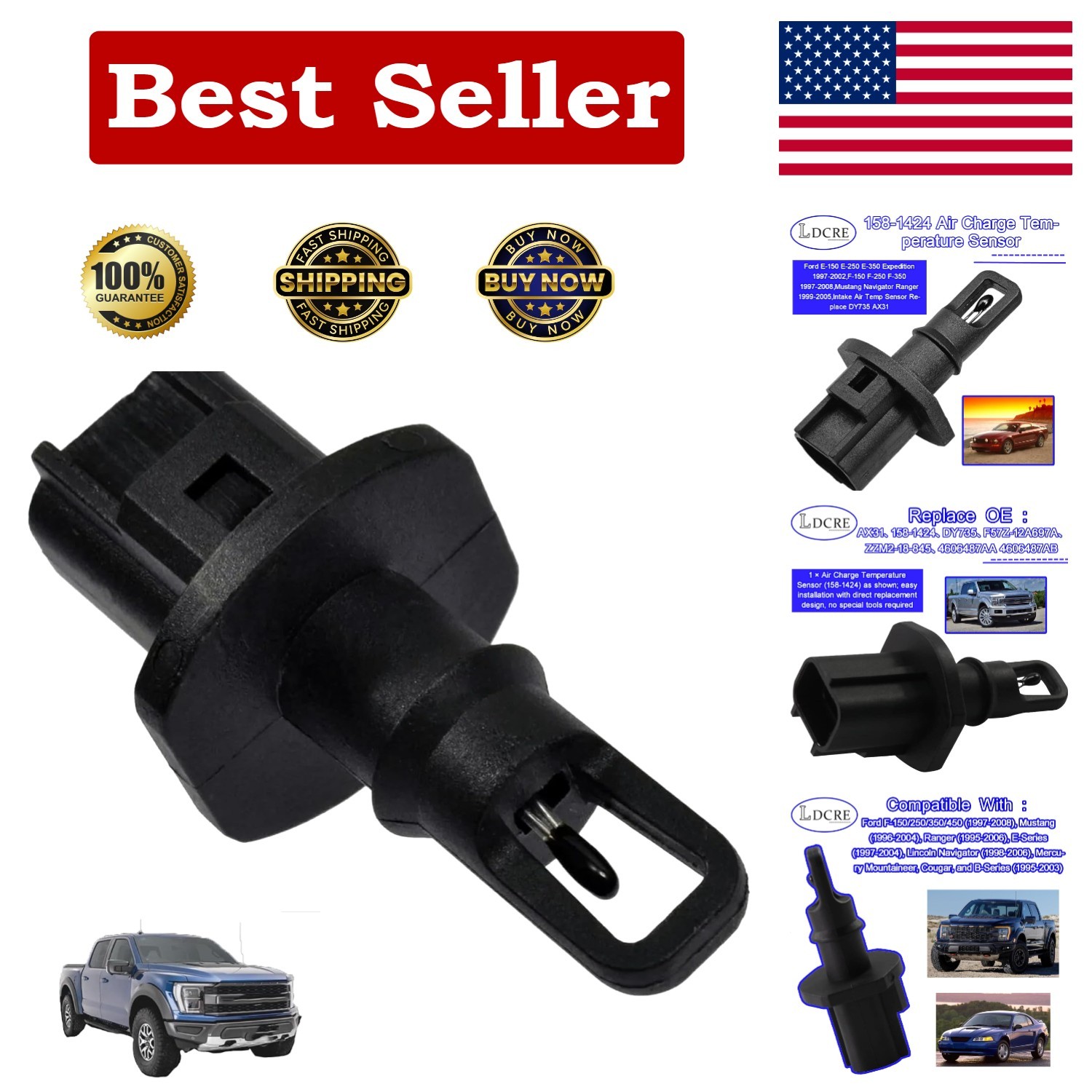 Intake Air Charge Temp Sensor for 1997-2008 F0rd F-150 F-250 F-350, 1997-2002...