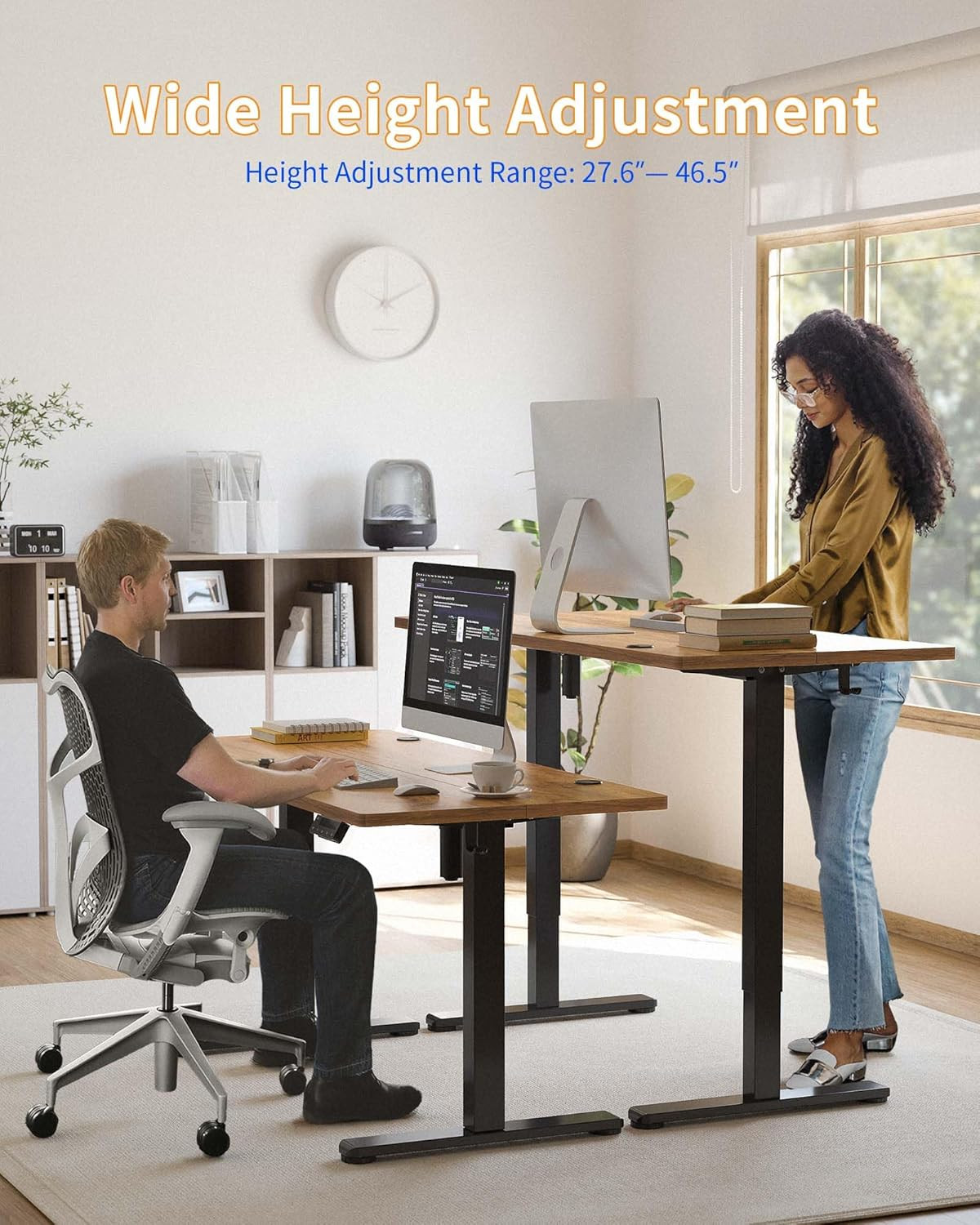 Electric Adjustable Standing Desk 48"x24" - Rustic Brown Top, Black Frame