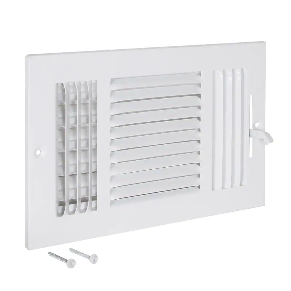 10 x 6 Inch 3-Way Steel Wall/Ceiling Register HVAC Vent Cover White Durable NEW