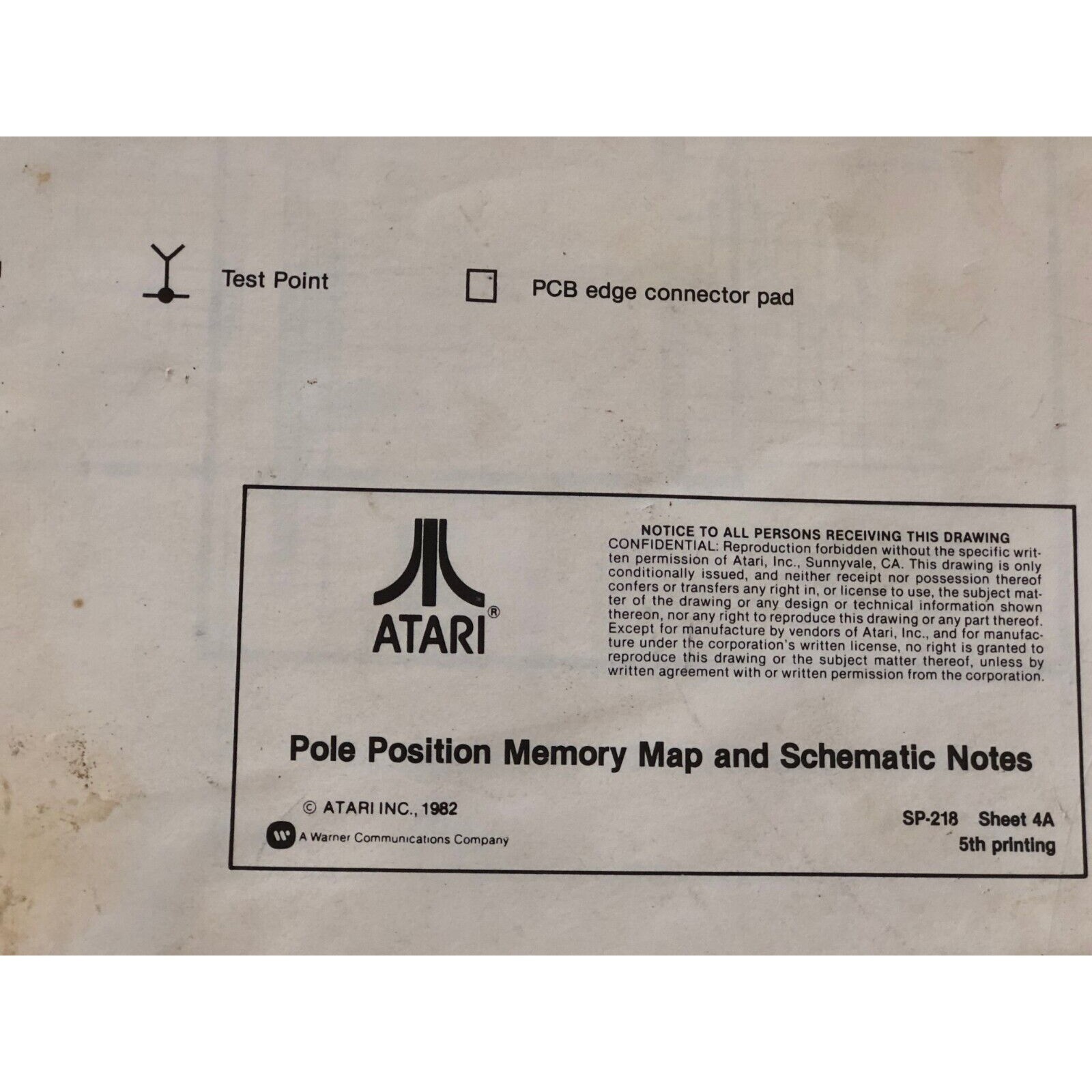 Atari's Pole Position Memory Map & Schematic Notes 5th Printing Arcade Manual
