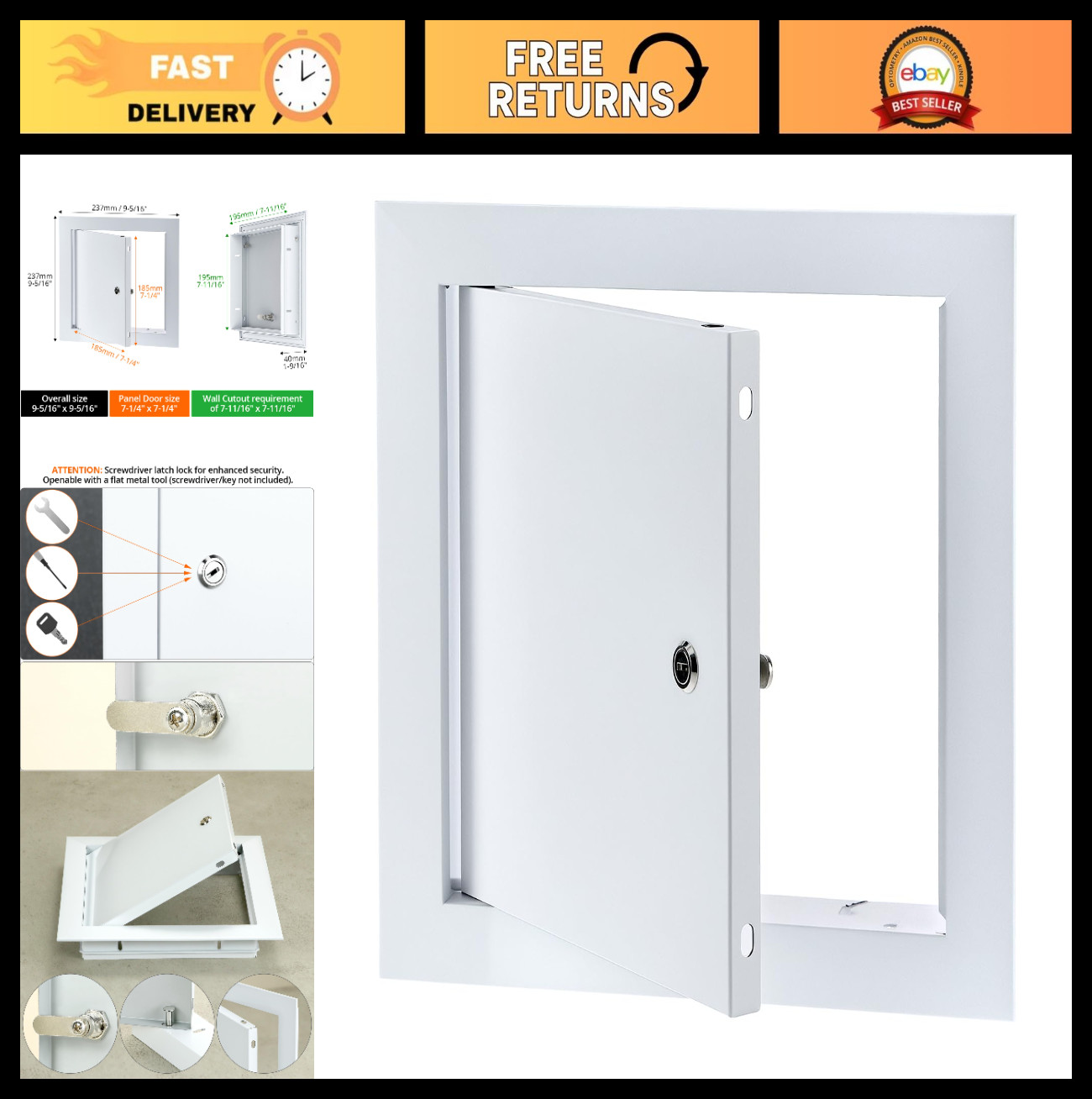 Aluminum Access Panel 8" x 8" - Service Door for Drywall & Ceiling, Screwdriver