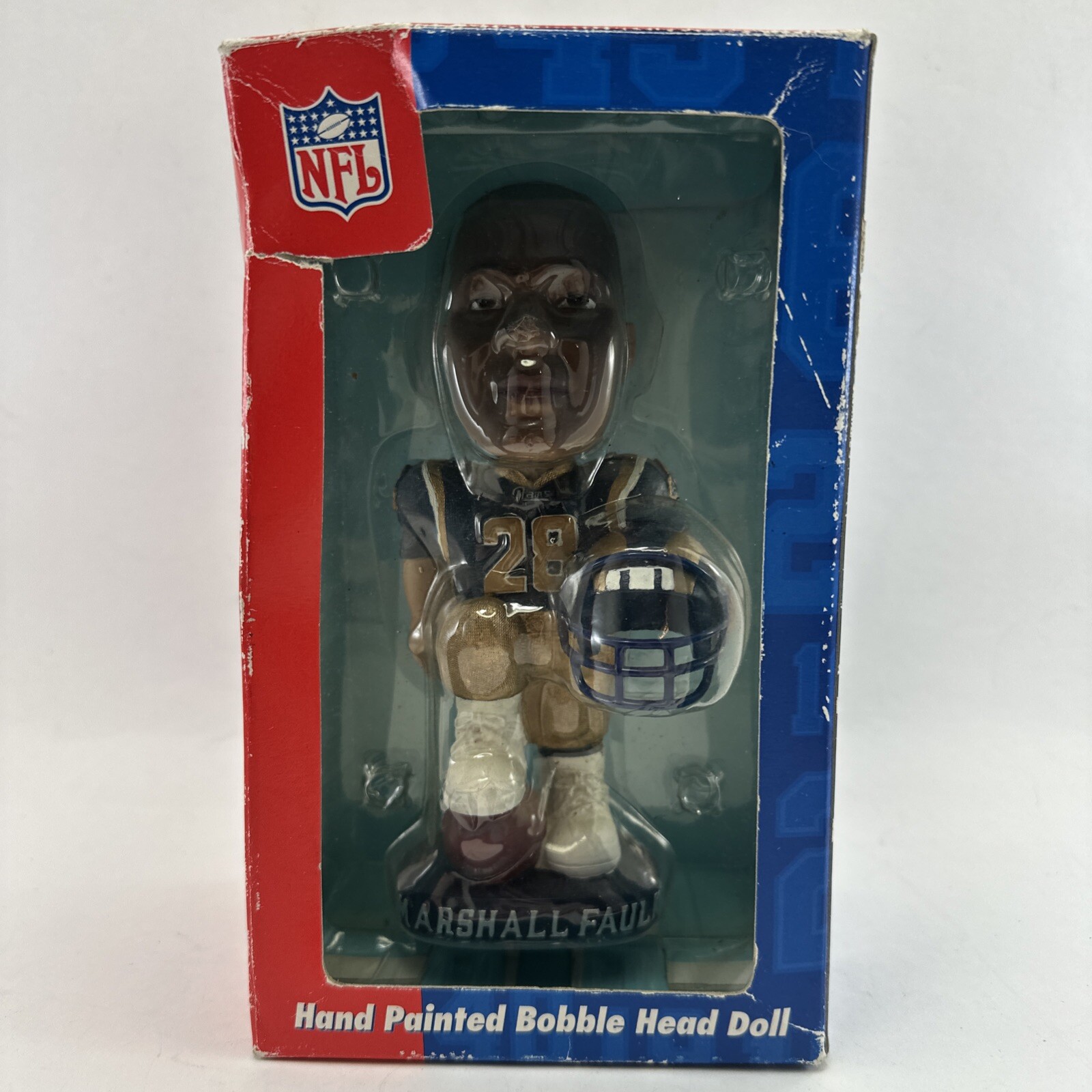 Marshall Faulk 28 St Louis Rams Hand Painted Bobblehead NFL HOF New W Box Damage