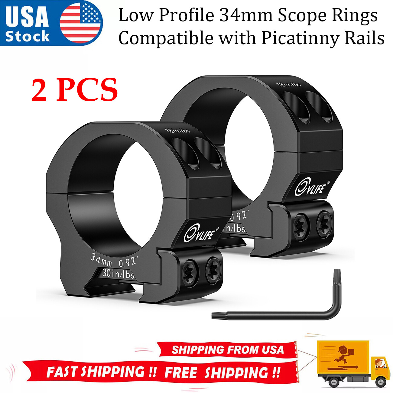 Low Profile 34mm Scope Rings 0.92" Ring Center Picatinny Rail Rifle Scope Mounts