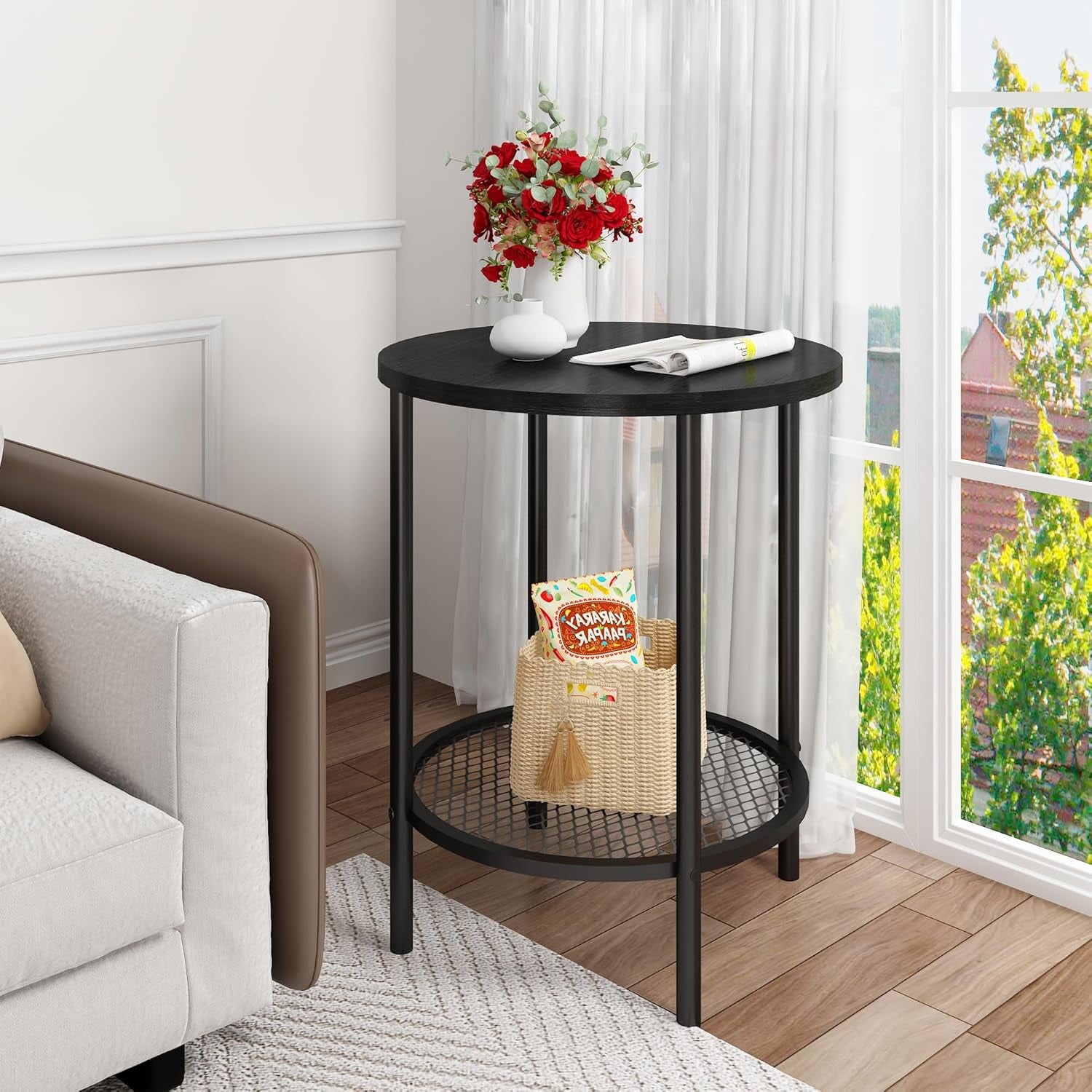 LinkRomat 3-Piece Coffee Table Set with Storage, Round Coffee Table & 2 Matching
